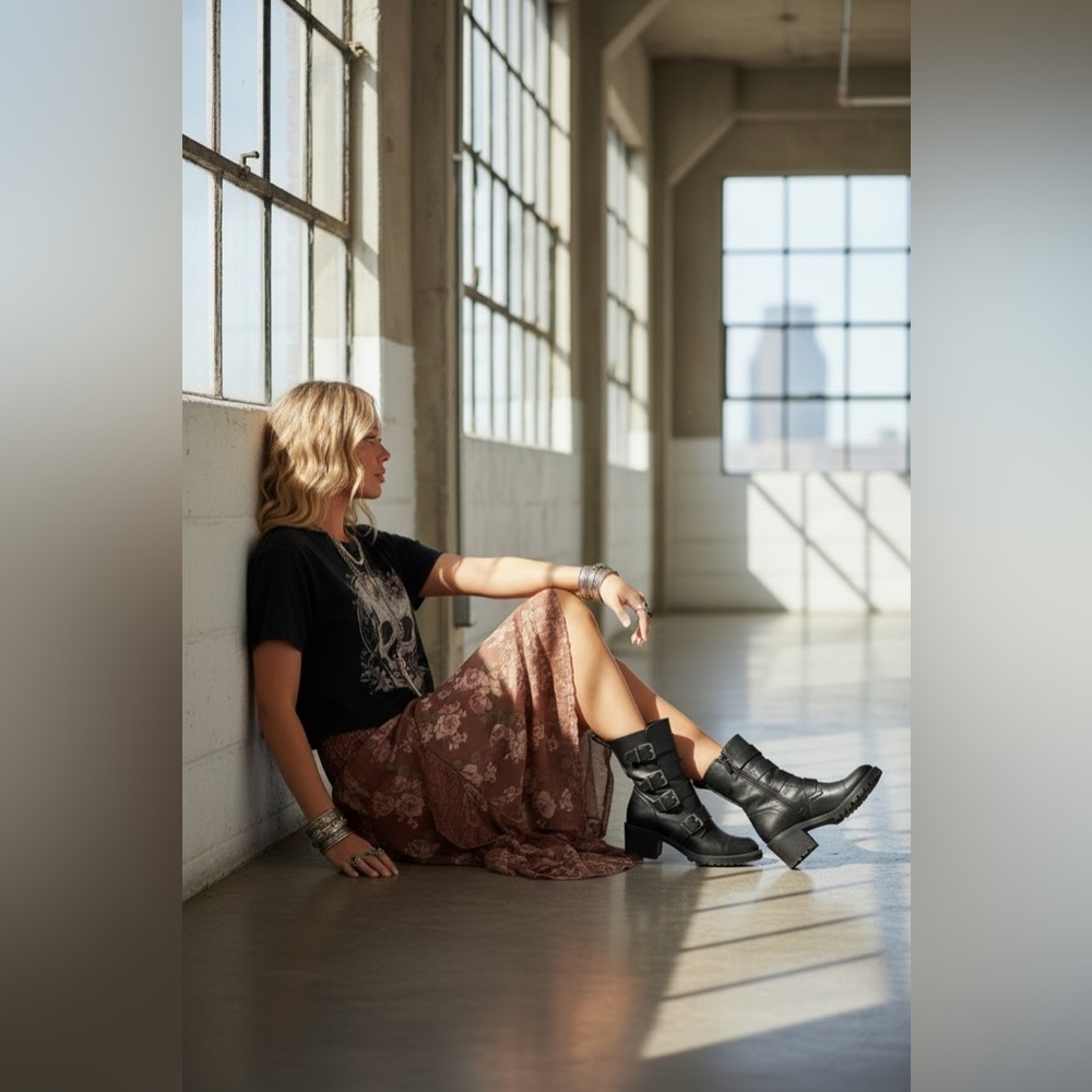 NWT Listicle Floral Print Boho Lace Smocked Waist Maxi Skirt Midi Red Bean - Picture 5 of 8